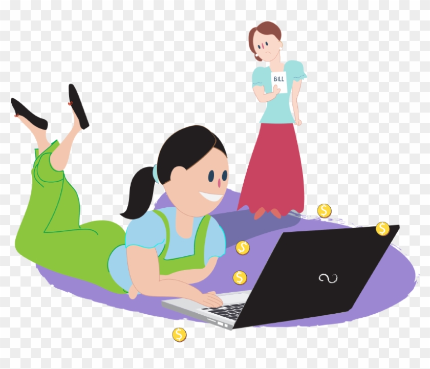 Girl On Laptop Spending Money Online With Mum Behind - Money #401053