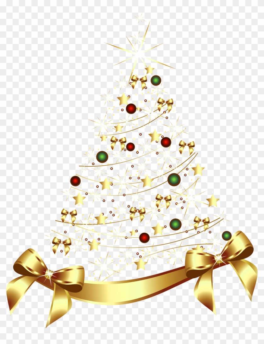 Large Transparent Gold Christmas Tree With Gold Bow - Arbol De Navidad Dorado Png #401234