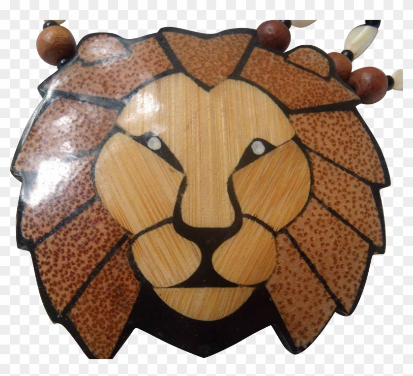 Inlaid Wood & Mother Of Pearl Lion Necklace From Antiquelyourfancy - Inlaid Wood & Mother Of Pearl Lion Necklace #401258