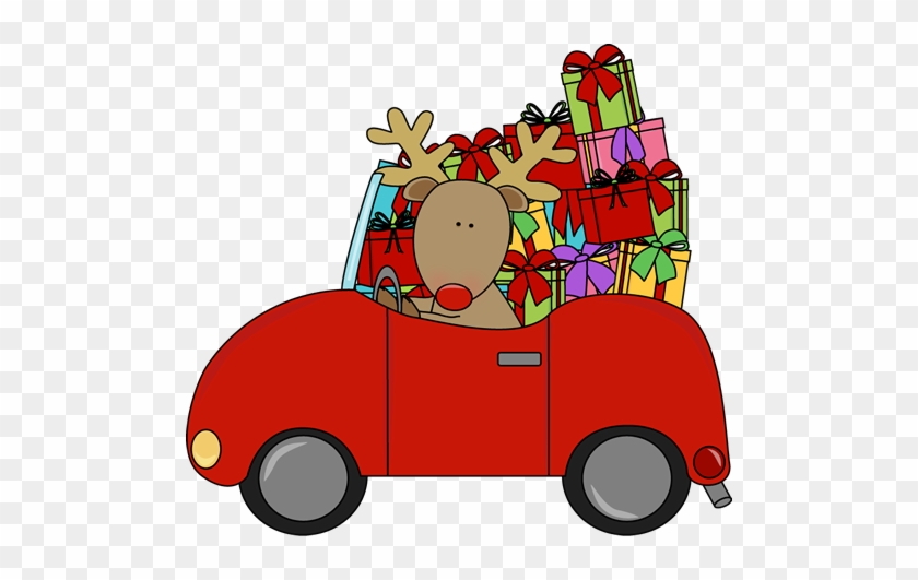 Reindeer Driving A Car Filled With Gifts - Christmas Car Clipart #403256