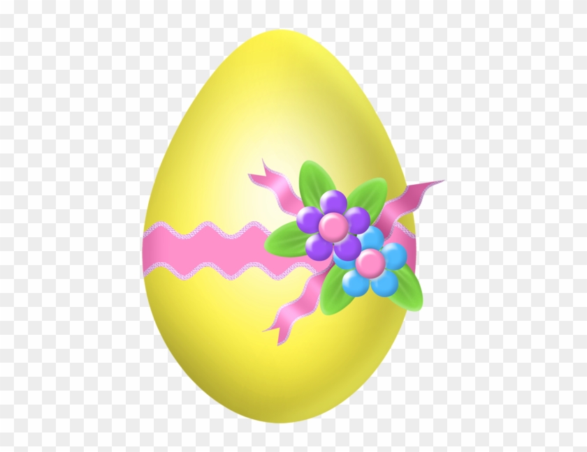 Easter Yellow Egg With Flower Decoration Png Clipart - Easter Decoration Clipart #403773