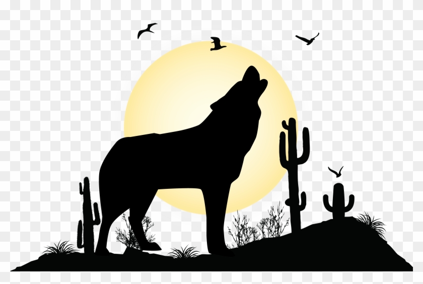 Gray Wolf Landscape Silhouette Illustration - Comfort House Southwest Theme Address Plaque #403960