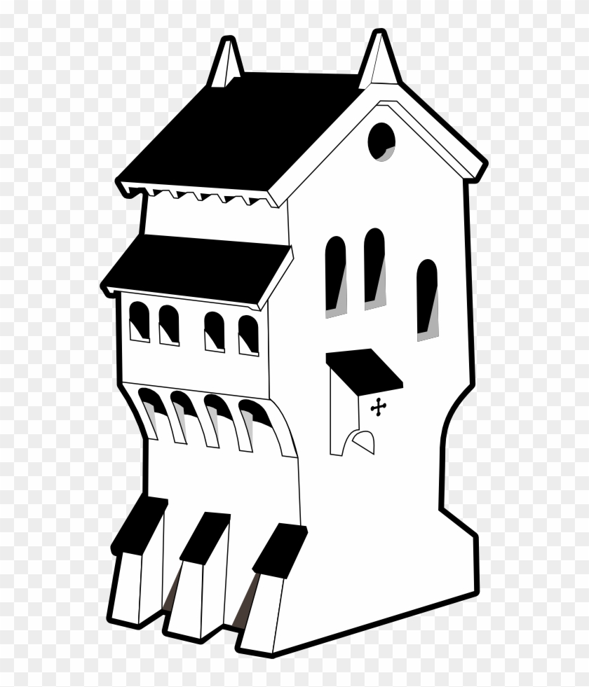 Medieval Building Black White Line Art 555px - Line Art #406681