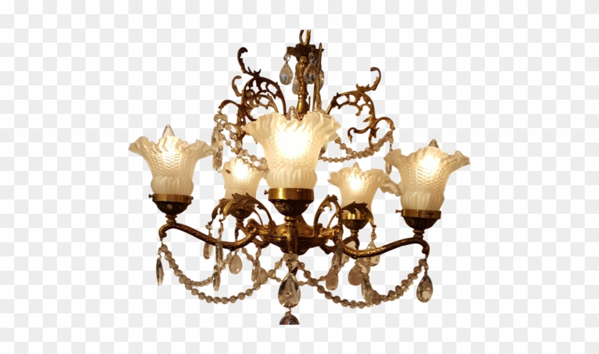 1930's Bronze Chandelier W/shade - Bronze #406805