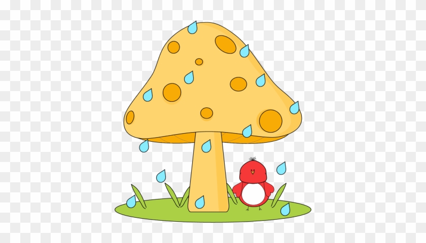 Bird Under Mushroom Hiding From Rain - Mushroom In The Rain Clipart #406919
