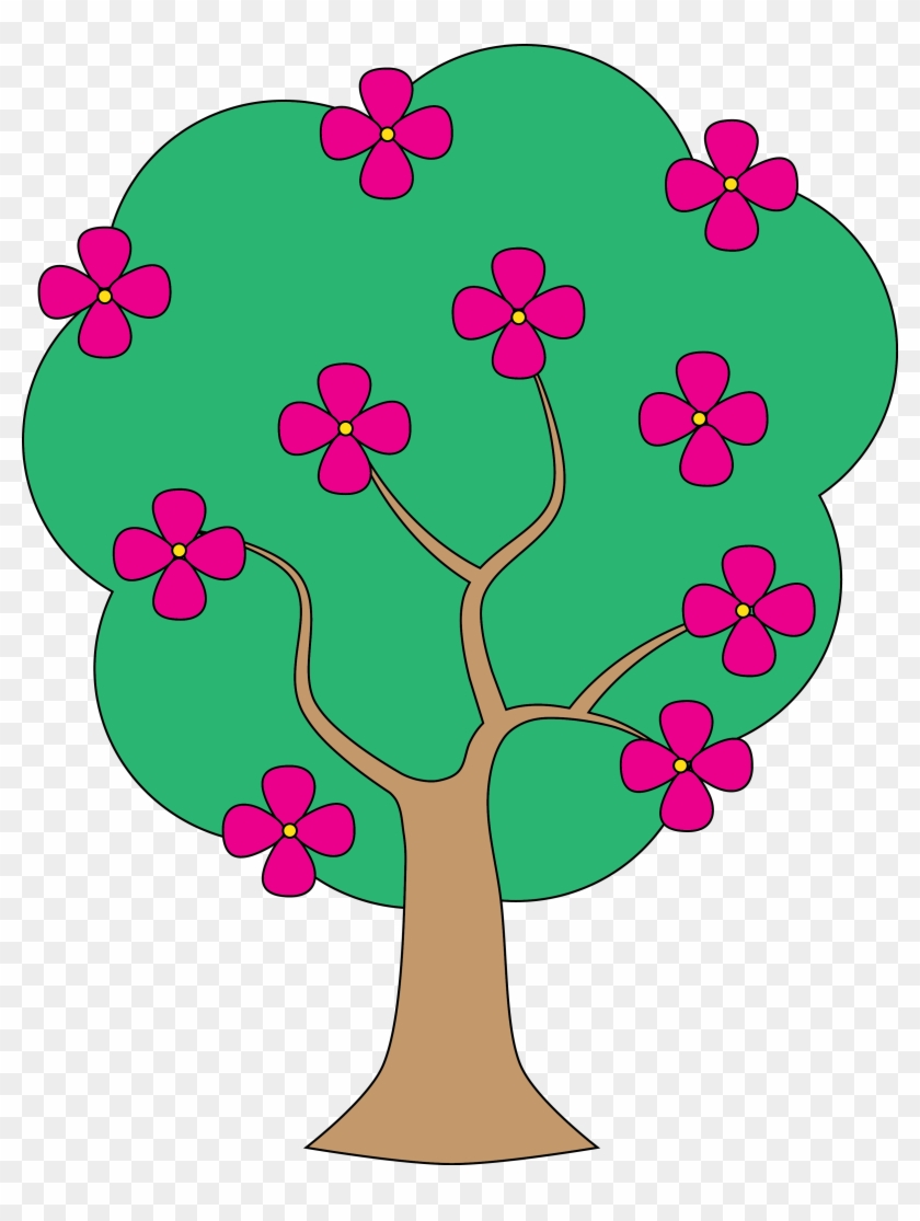 Colored Tree With Blossom Clip Art - Flower Tree Clip Art #407189