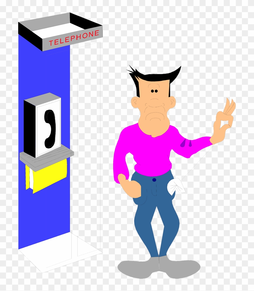 Illustration Of A Sad Cartoon Man At A Pay Phone - Illustration #408495