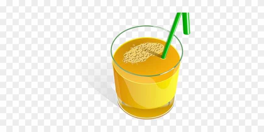 Juice Orange Fruits Straw Green Glass Drin - Glass Of Juice #409307