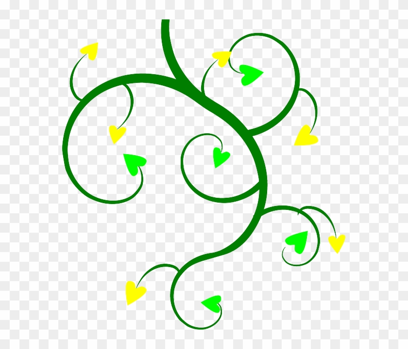 Hearts Branch, Green, Yellow, Hearts - Vines Black And White #409792