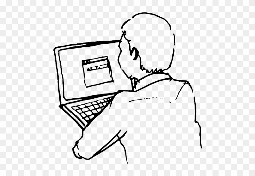 Line Drawing Of Man On Computer Clipart - Using The Computer Black And White #410132
