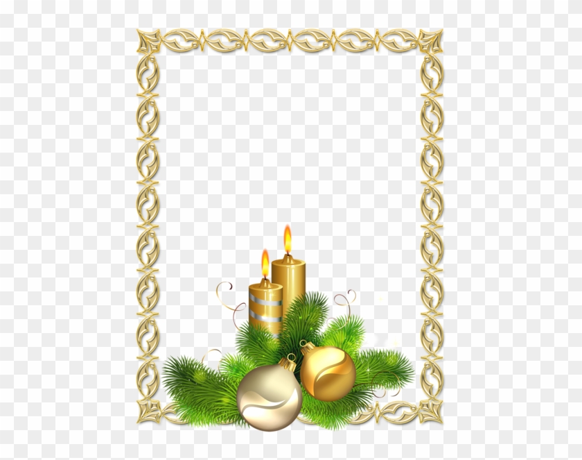 Large Transparent Gold Christmas Photo Frame With Candles - Gold Christmas Frame #410191