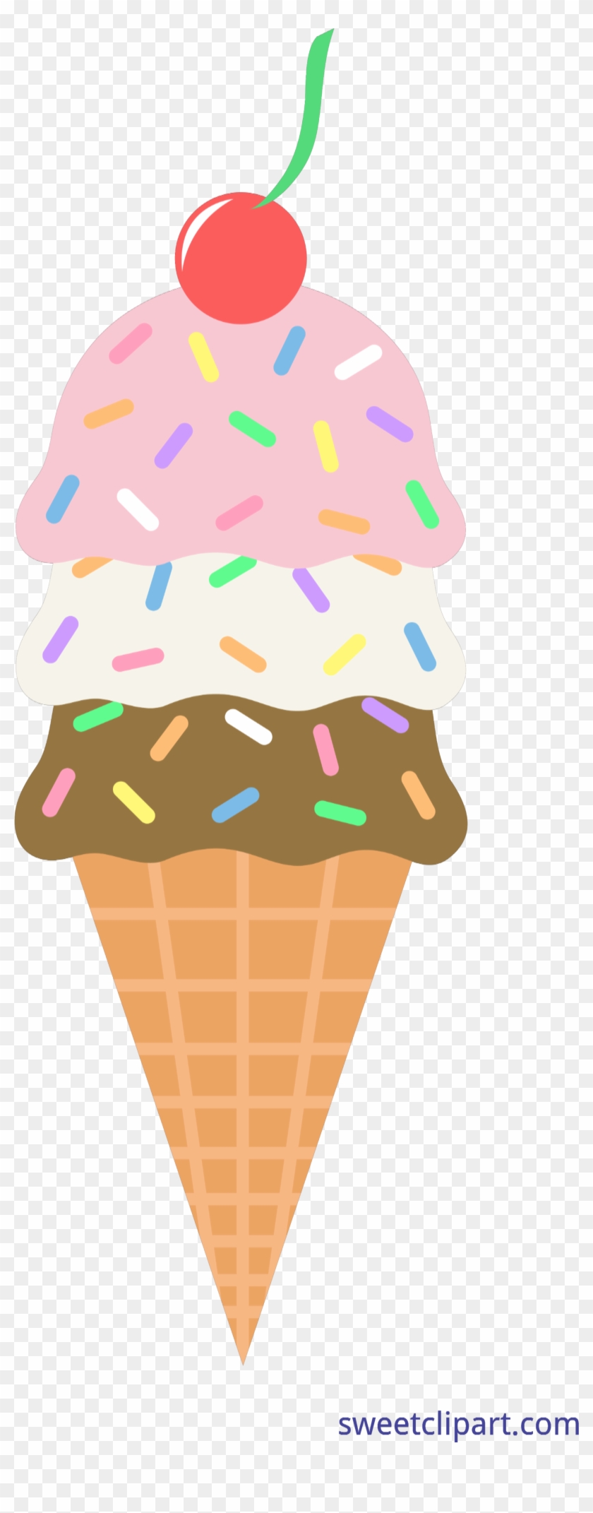 Ice Cream Cone Neopolitan Sprinkles Cherry Clip Art - Ice Cream Cone Clip Art #410395