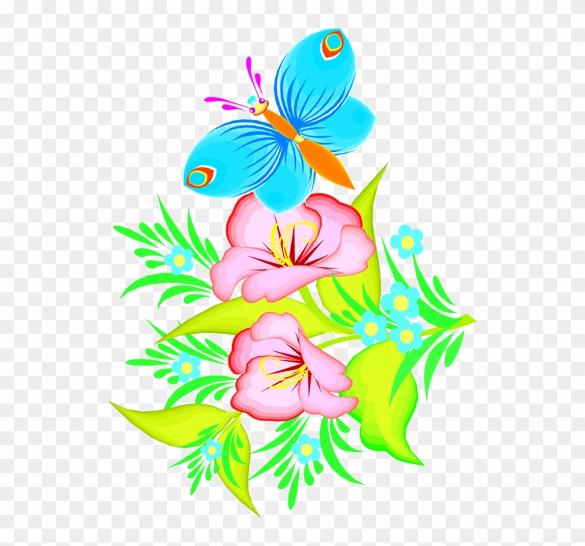 Butterfly And Flower Drawing - Clip Art Flowers And Butterflies #410473