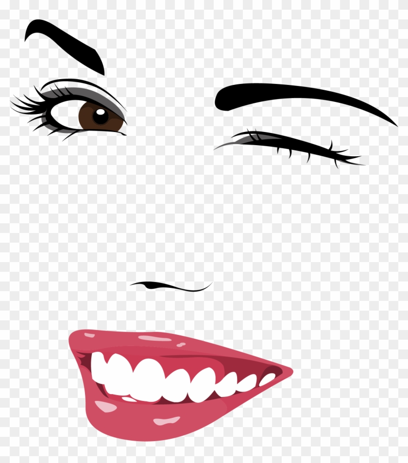 Wink Eyebrow Facial Expression - Lady Face Vector Free Download #410784