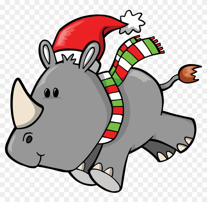 Rhinoceros Christmas Clip Art - Rhinoceros Christmas Clip Art #411863