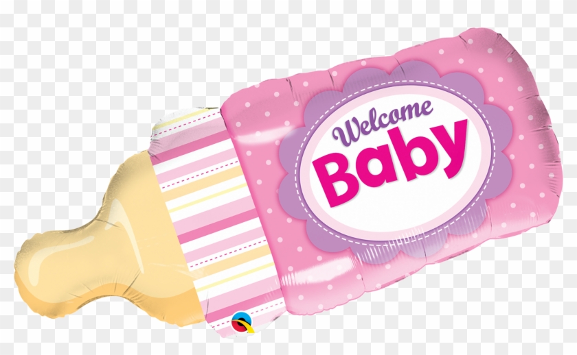 Pink 'welcome Baby' Bottle Shape Foil Balloon - Welcome Baby Bottle Balloon #411835