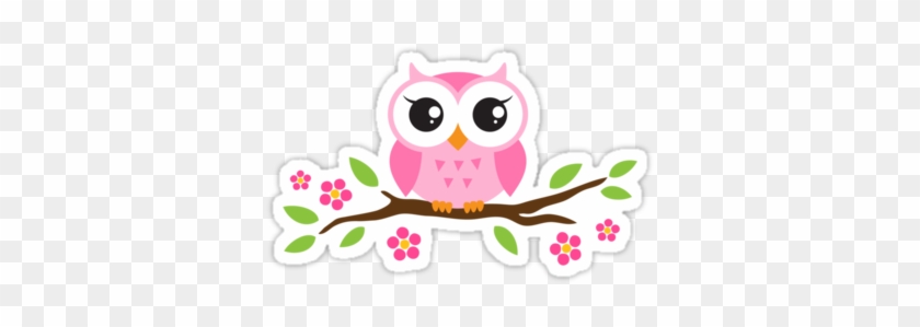 Cute Pink Cartoon Baby Owl Sitting On A Branch With - Baby Owl Cartoon #413784