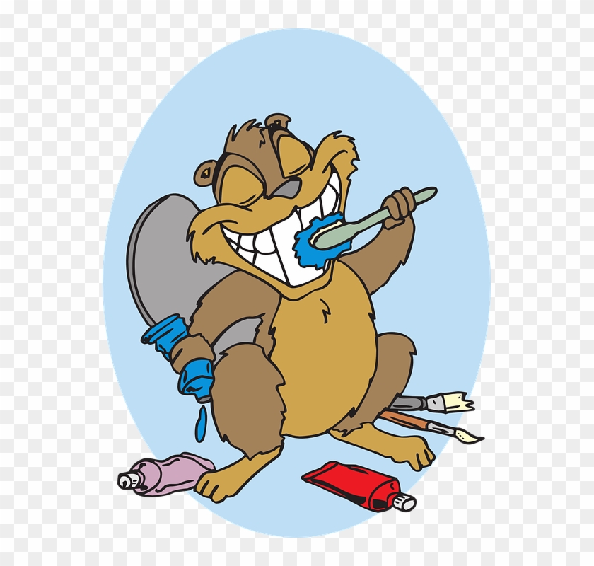 Brushing Cartoon, Beaver, Art, Animal, Hygiene, Teeth, - Brushing Teeth Cartoon Funny #415239