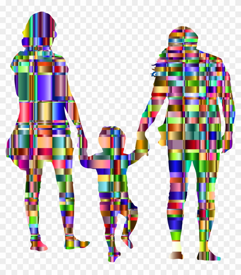 Checkered Family With A Child In The Middle Silhouette - Illustration #415635