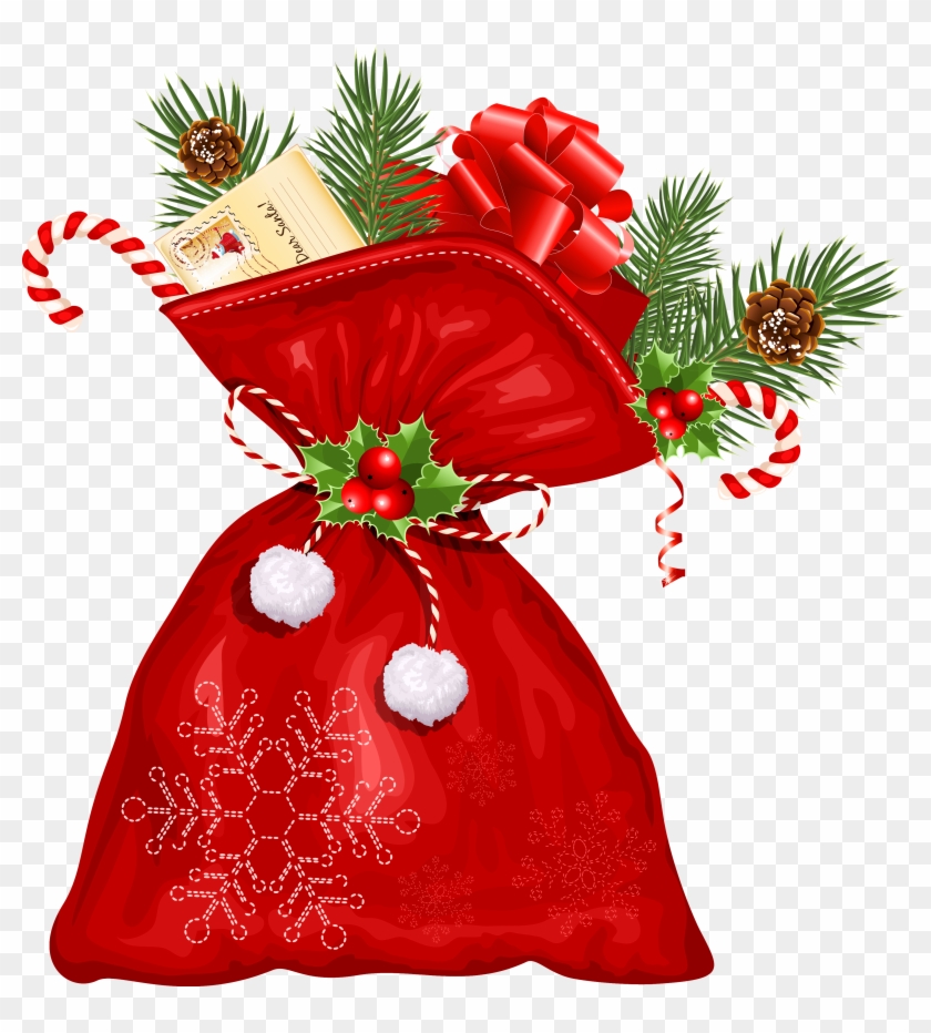 Large Transparent Christmas Santa Bag Png Clipart - Santa Claus Bag Png #415638