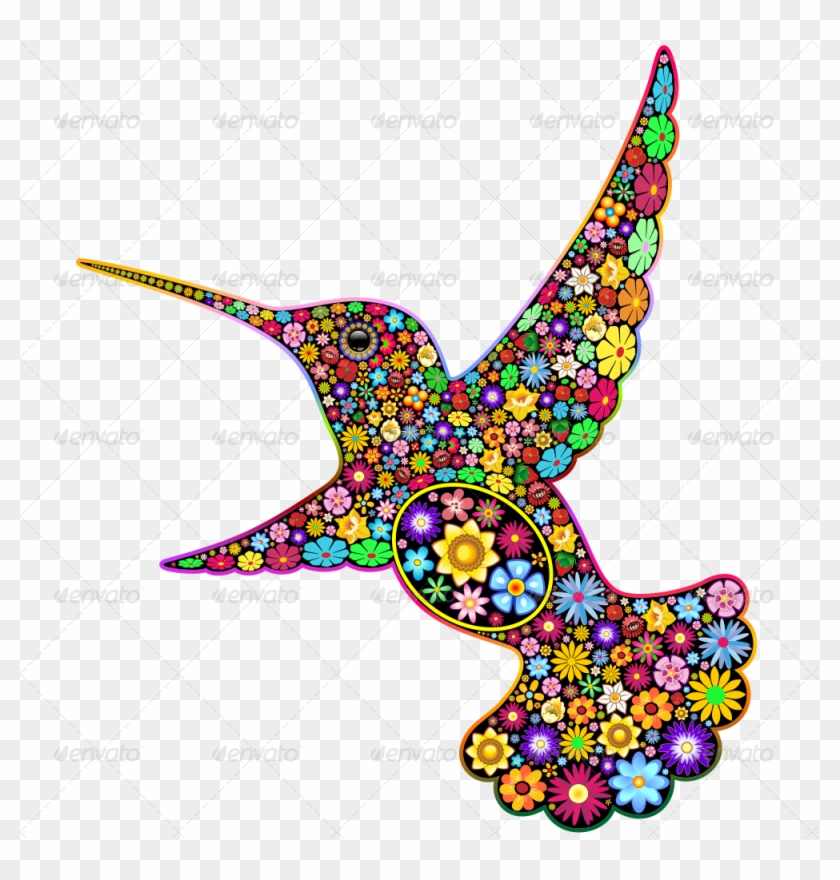 Hummingbird Floral Ornamental Art Design-jpg1000 - Flower Hummingbird Cabochon Tibetan Silver Glass Chain #417313