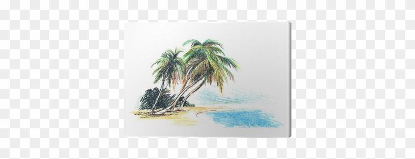 Cuadro En Lienzo Dibujo Playa Con Palmeras - Palm Trees Drawings At Beach #417651