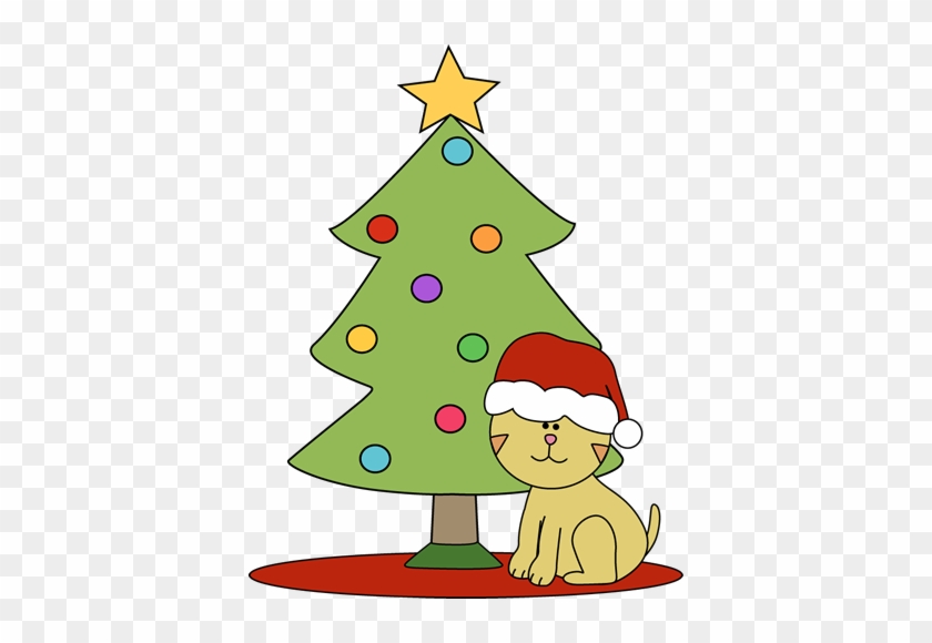 Cat Sitting In Front Of Christmas Tree - Christmas Cat Clip Art #417743