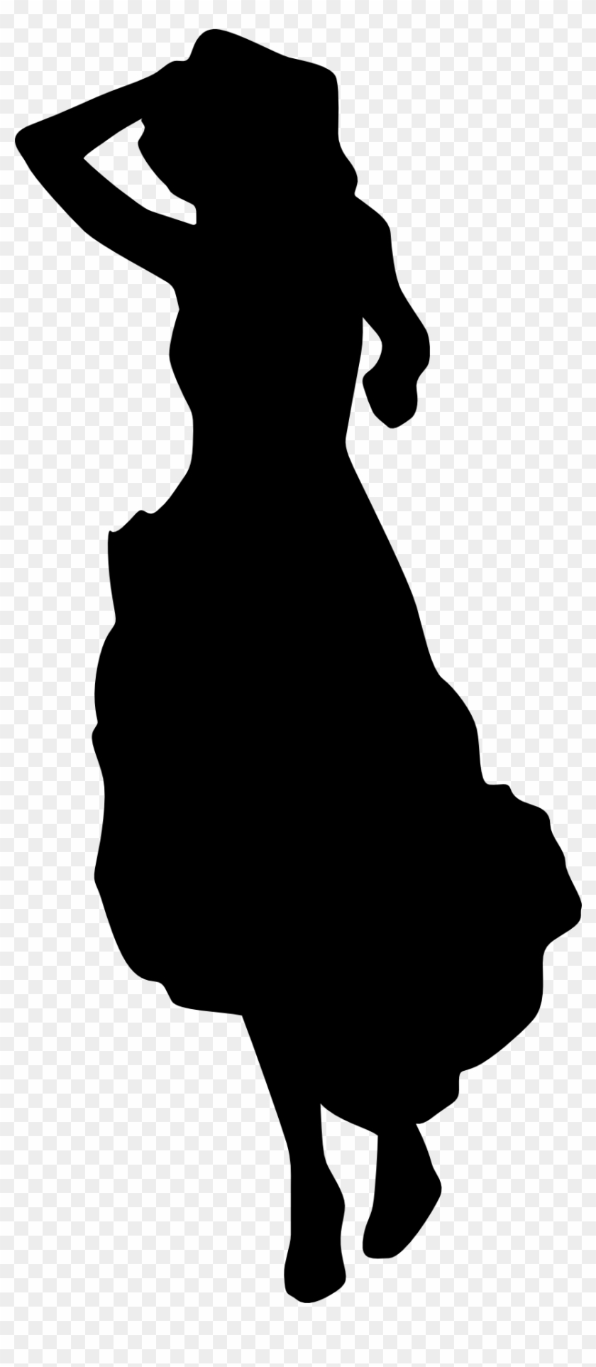 Lady Moving Woman Dress Silhouette Black White Drawing - Dancing Girl Silhouette Clip Art #418921