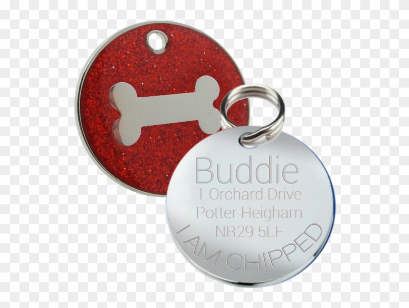 75 Red Glitter Pet Id Dog Name Tagg 25 Mm Round With - Pet Tag #419408