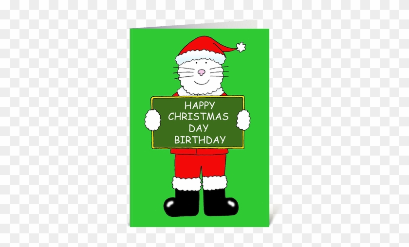 Happy Christmas Day Birthday - Cat In Santa Hat Happy Xmas Cousin. Card #419539
