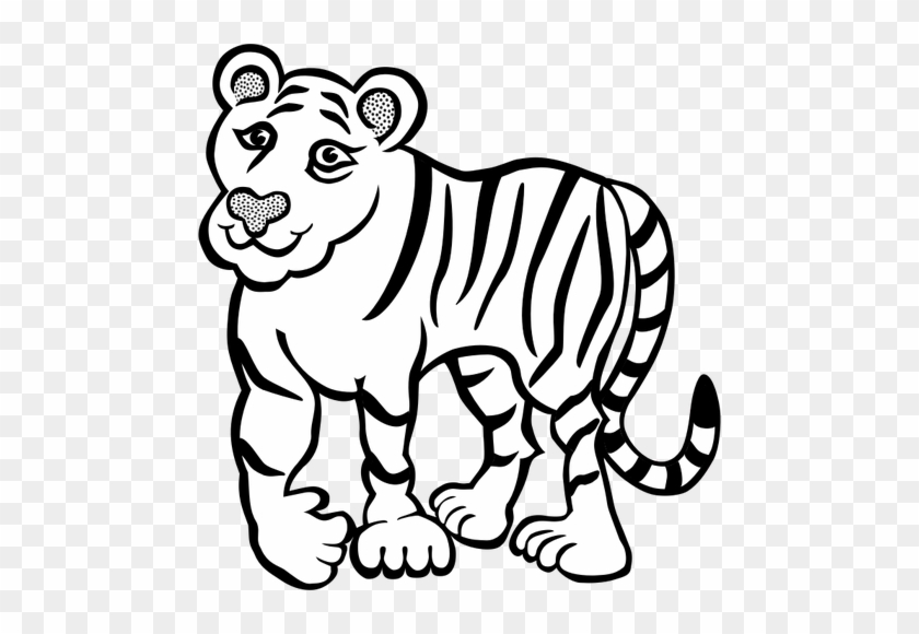 Friendly Tiger In Black And White Clipart - Gambar Hewan Tanpa Warna #420322