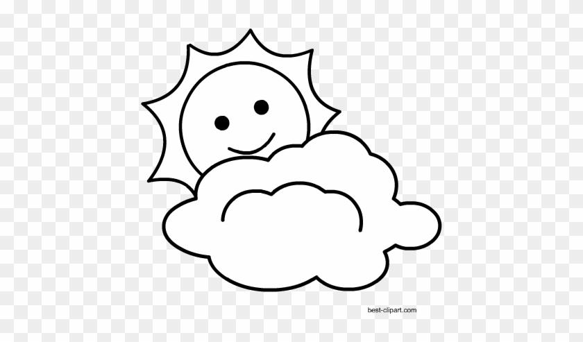 Black And White Cloud With Sun Free Clipart - White #68238