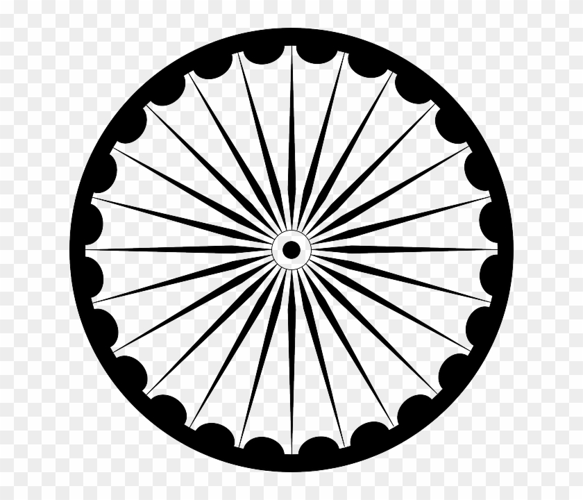 Black, Fan, Symbol, Design, Sun, Flower, Circle - Ashok Chakra Black & White #69033