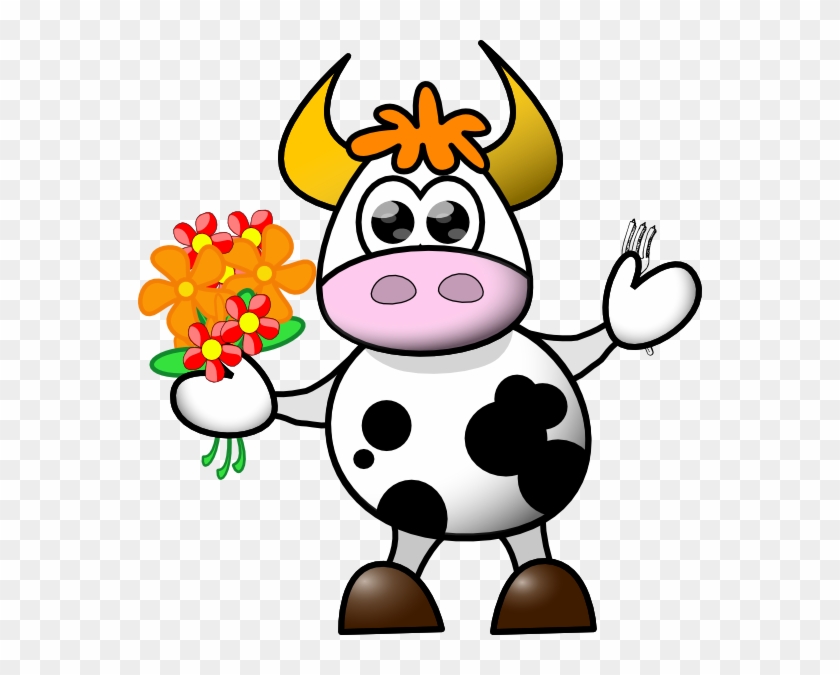 Cow With Flowers And Fork Clip Art At Clker - Cartoon Cow #70138
