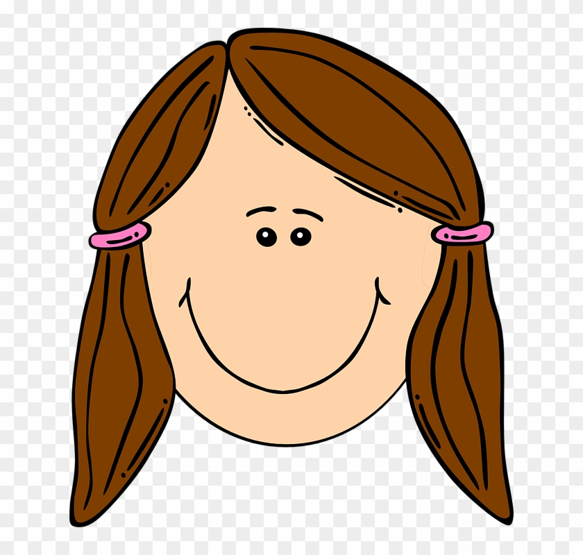 Winsome Smiling Clipart Girl With Brown Ponytails Clip - Sad Girl Face Cartoon #71066