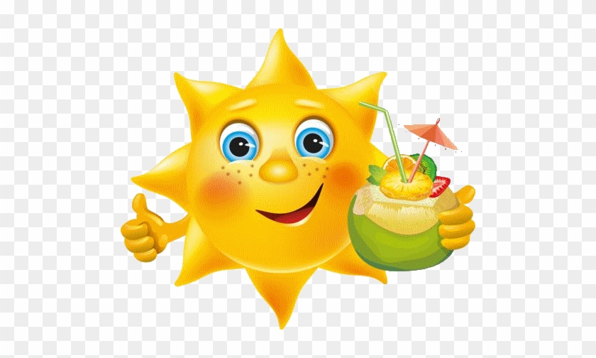 Soleil Content Avec Cocktail - Sun Emoji #71627