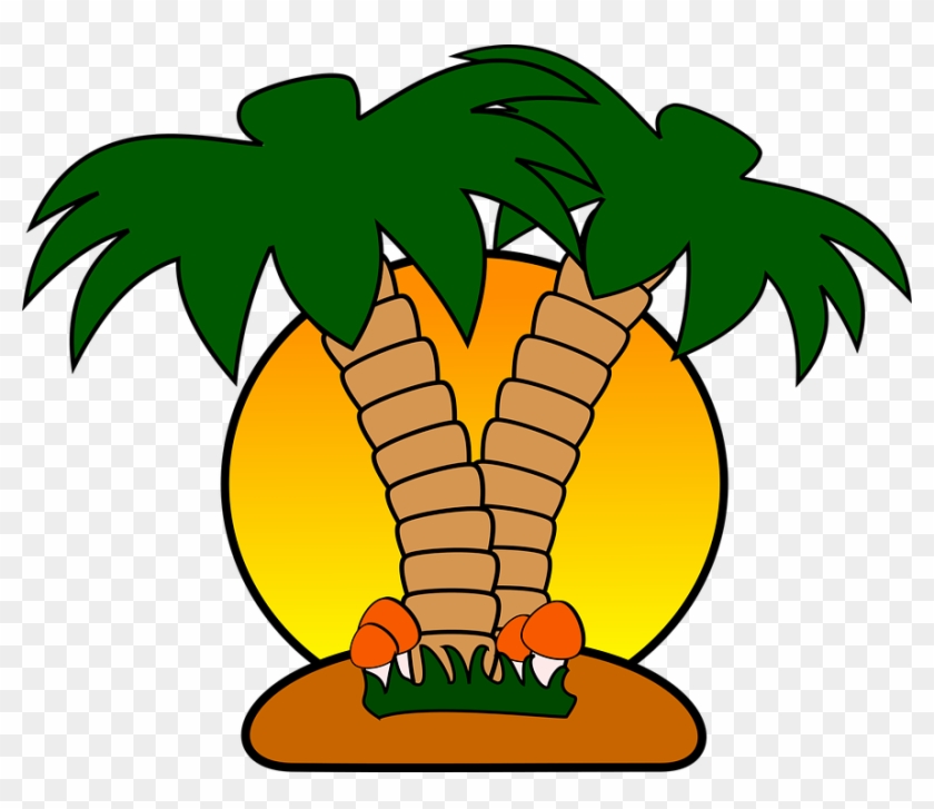 Island Mushroom Palm Palm Tree Summer Sun Sunset - Dibujo De Isla Animada #72475