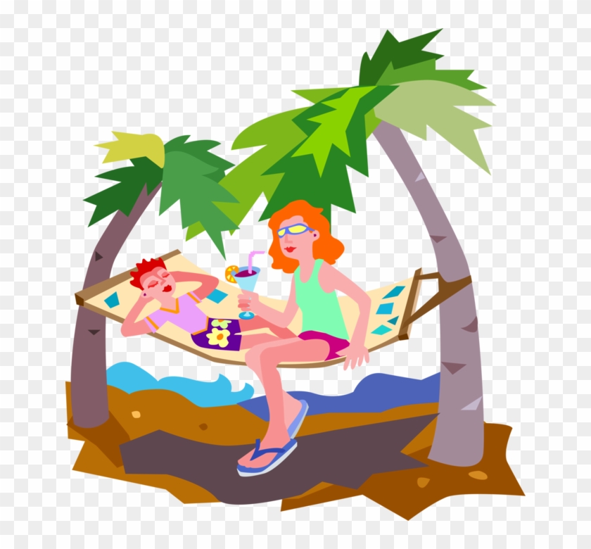 Vector Illustration Of Relaxing On Hammock Between - Vector Graphics #73368