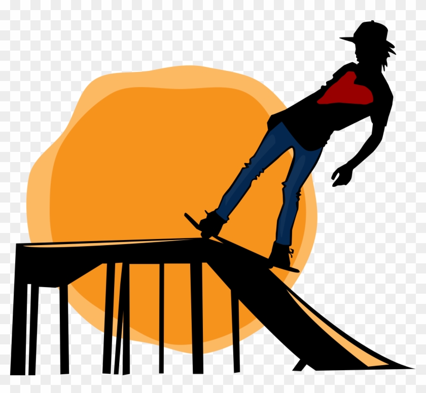 Skater Skateboard Sunset Sun Ramp Silhouette - Skate Ramp Vector #73821