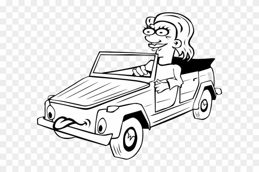 Free Vector Girl Driving Car Cartoon Outline Clip Art - Drive Clipart Black And White #74129