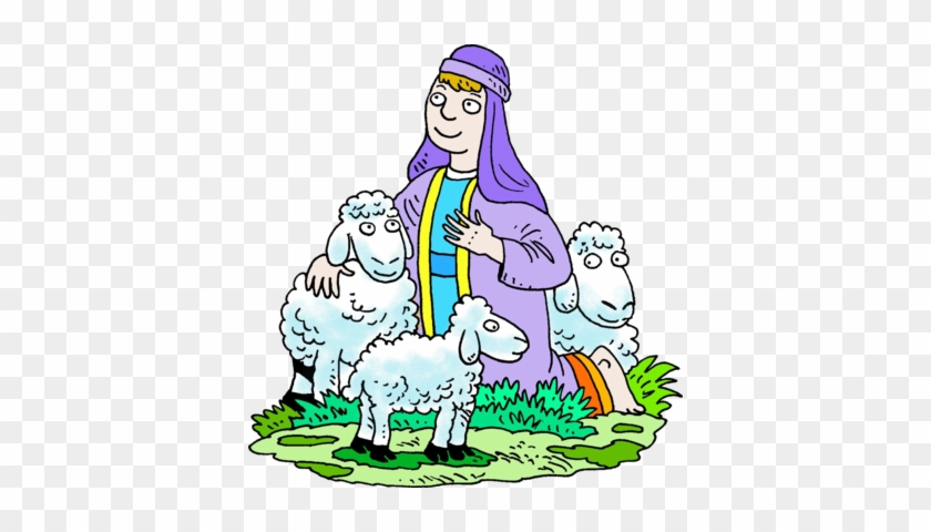 Image Kneeling Shepherd In Purple Robe With His Sheep - Shepherds And Sheep Clipart #74332