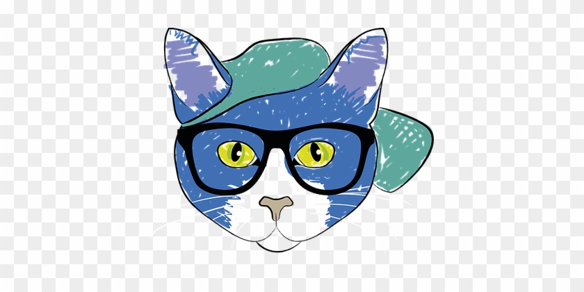 Drawing Cat Pet Feline Pencil Animals Illu - Cat With Glasses Transparent #74552