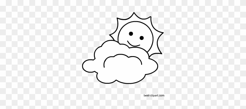 Free Clipart Of Black And White Sun And Cloud - White #74956