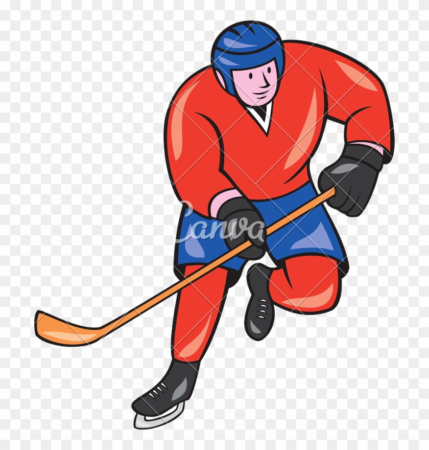 Pin Ice Hockey Clipart - Cartoon Hockey Player No Background #76143
