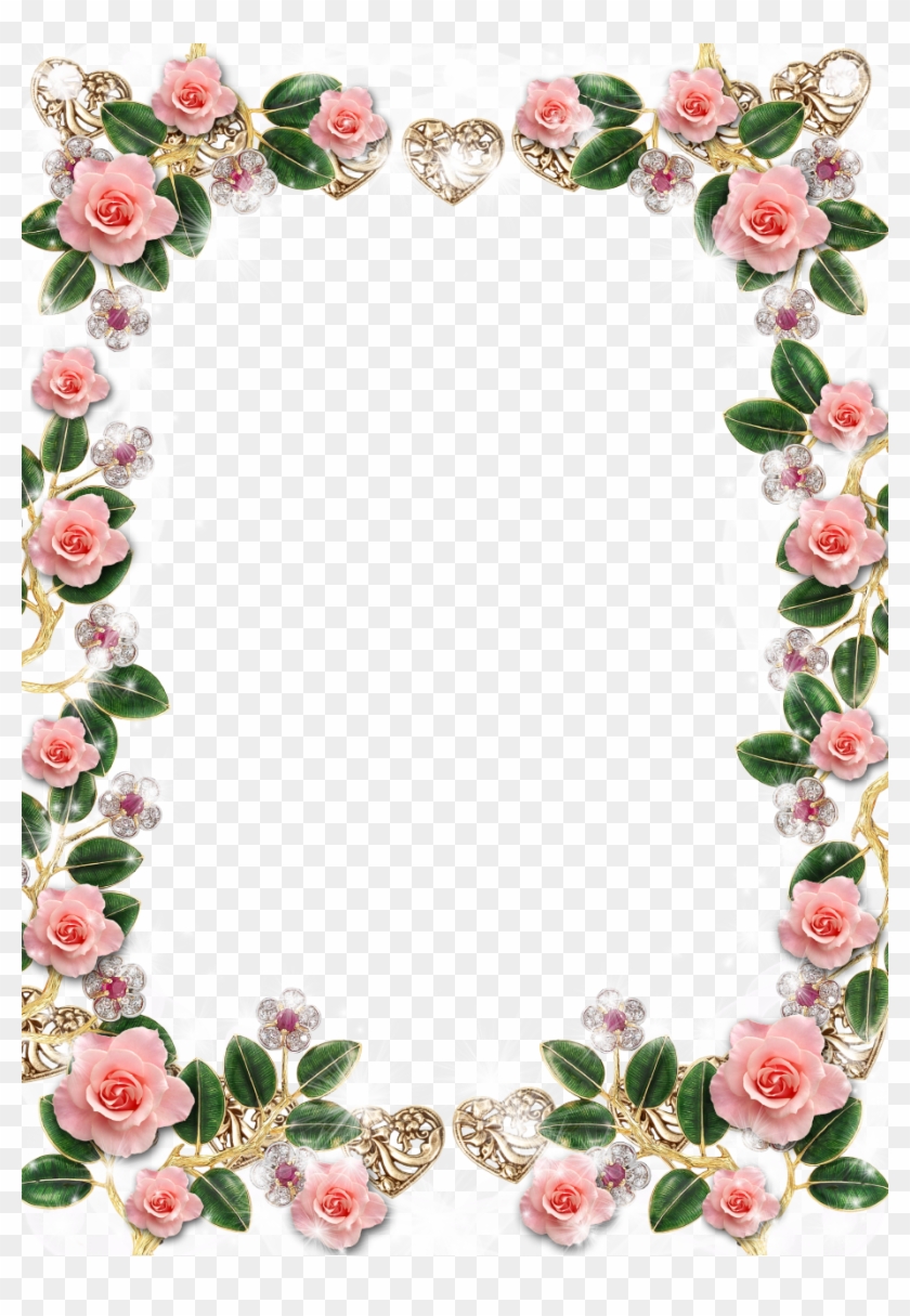 Delicate Floral Jewelries And Pink Roses Picture Frame - Rose Flower Frame #421642