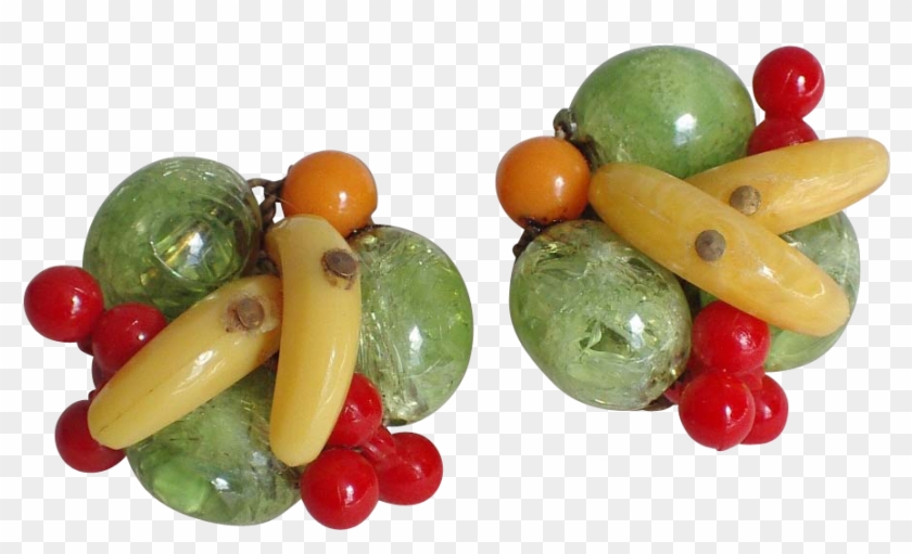 Vintage West Germany Plastic Fruit Salad Earrings C - Olive #421915