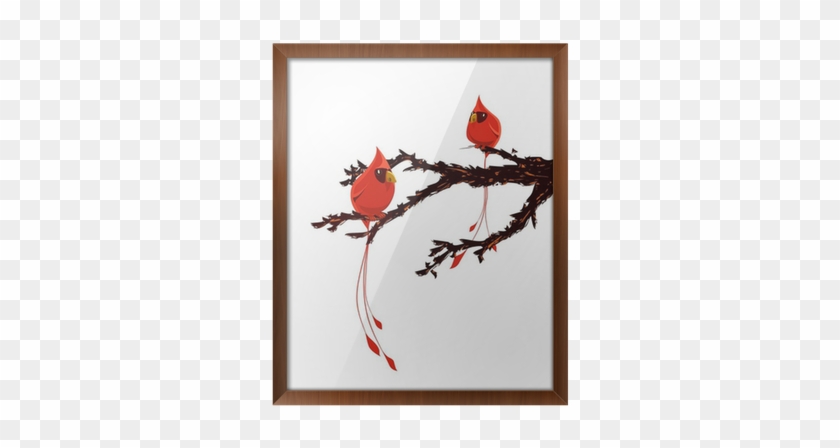 Póster Enmarcado Pájaros Rojos En La Rama De Árbol - Red #422726