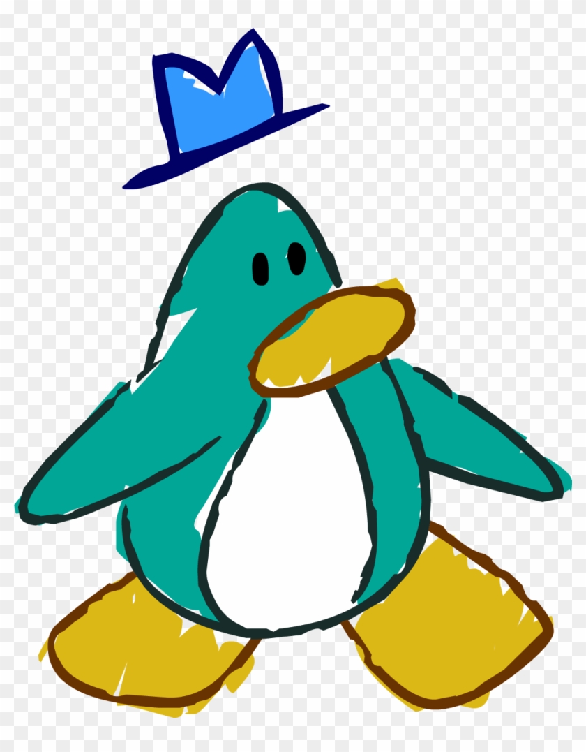 Doodle Dimension Penguin Aqua Hat - Club Penguin Doodle #422830
