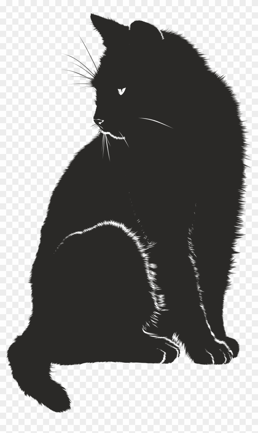 Free Clipart Of A Black And White Sitting Cat - Cat Silhouette #423103