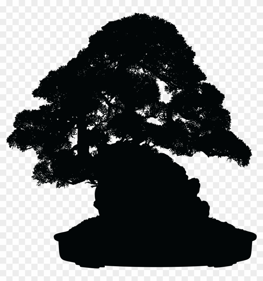 Free Clipart Of A Silhouetted Bonsai Plant - Free Bonsai Tree Silhouette Png #423115